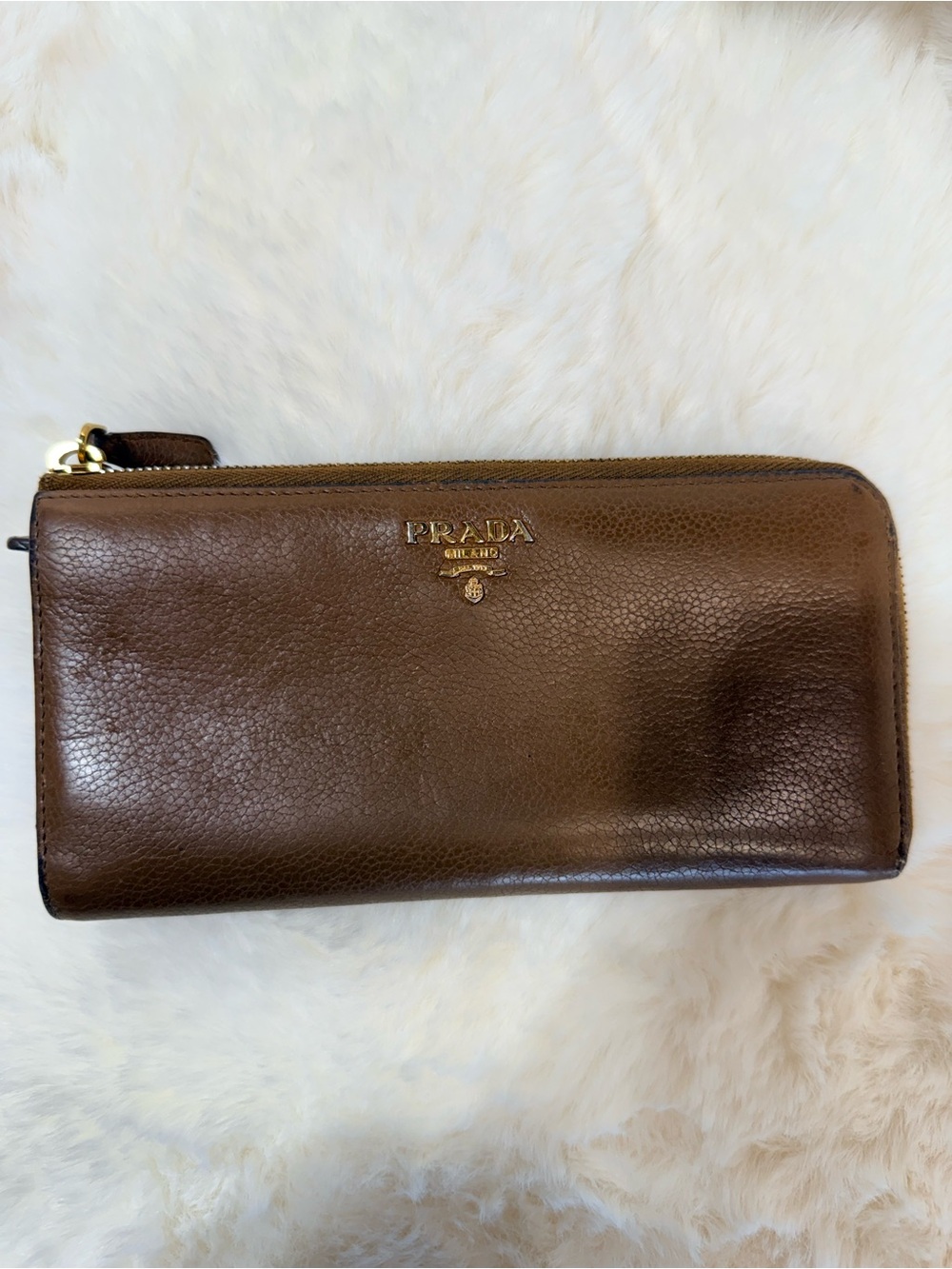 PRADA Brown Leather Zip Wallet